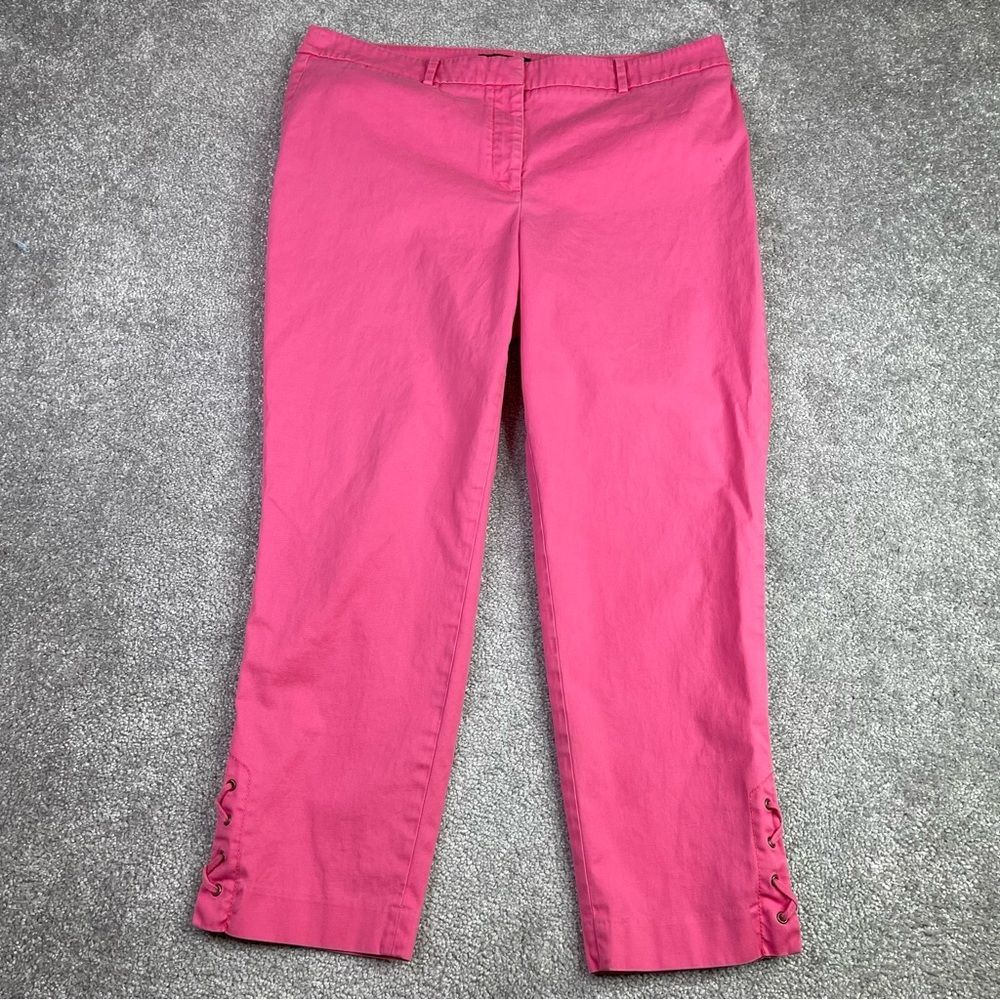 Talbots Pants Women's 14 Hot Pink Cropped Straight High Rise Chino Summer